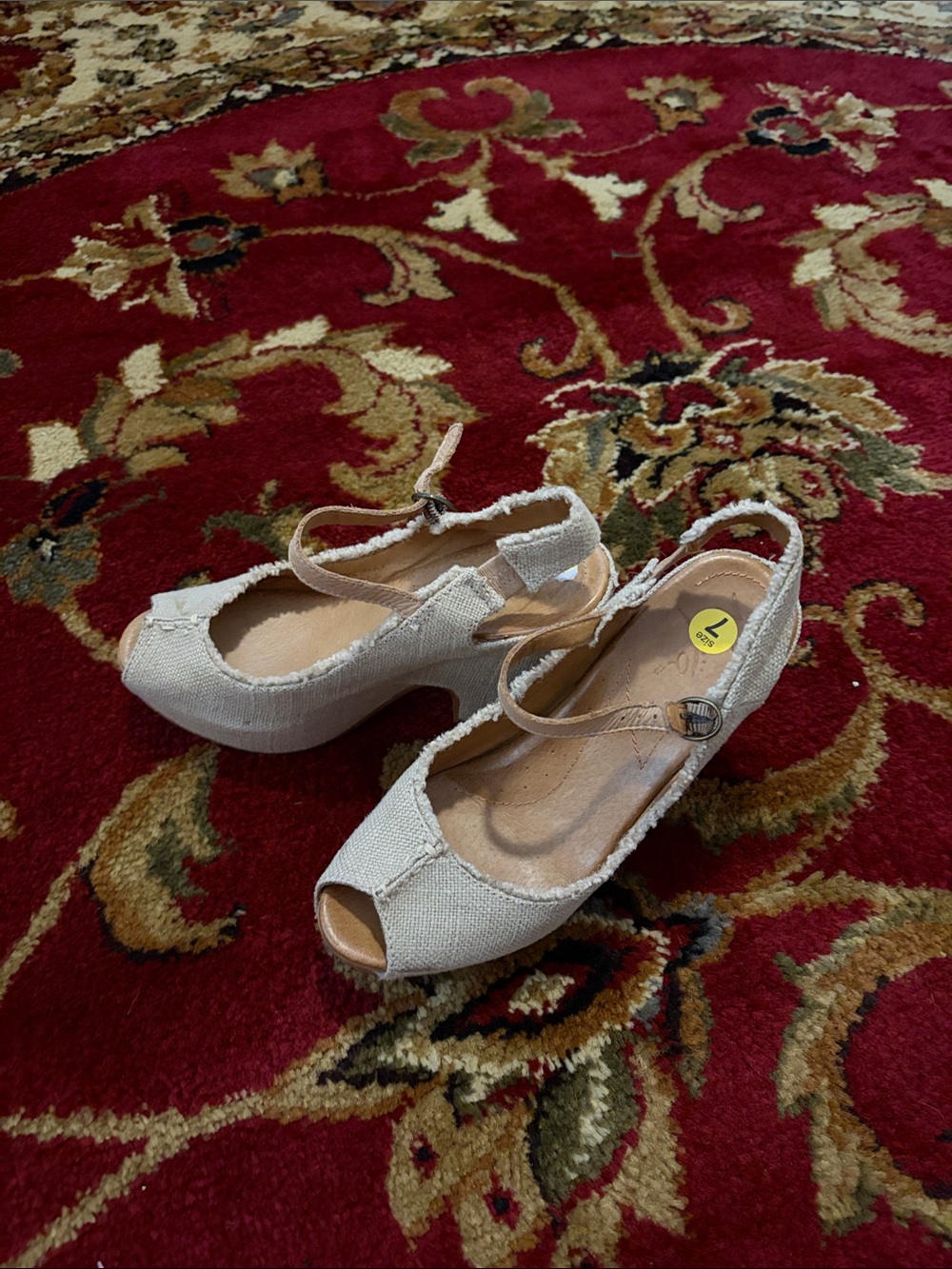 Naya Cream Frayed Peep-Toe Wedge Sandals with Ankle Strap